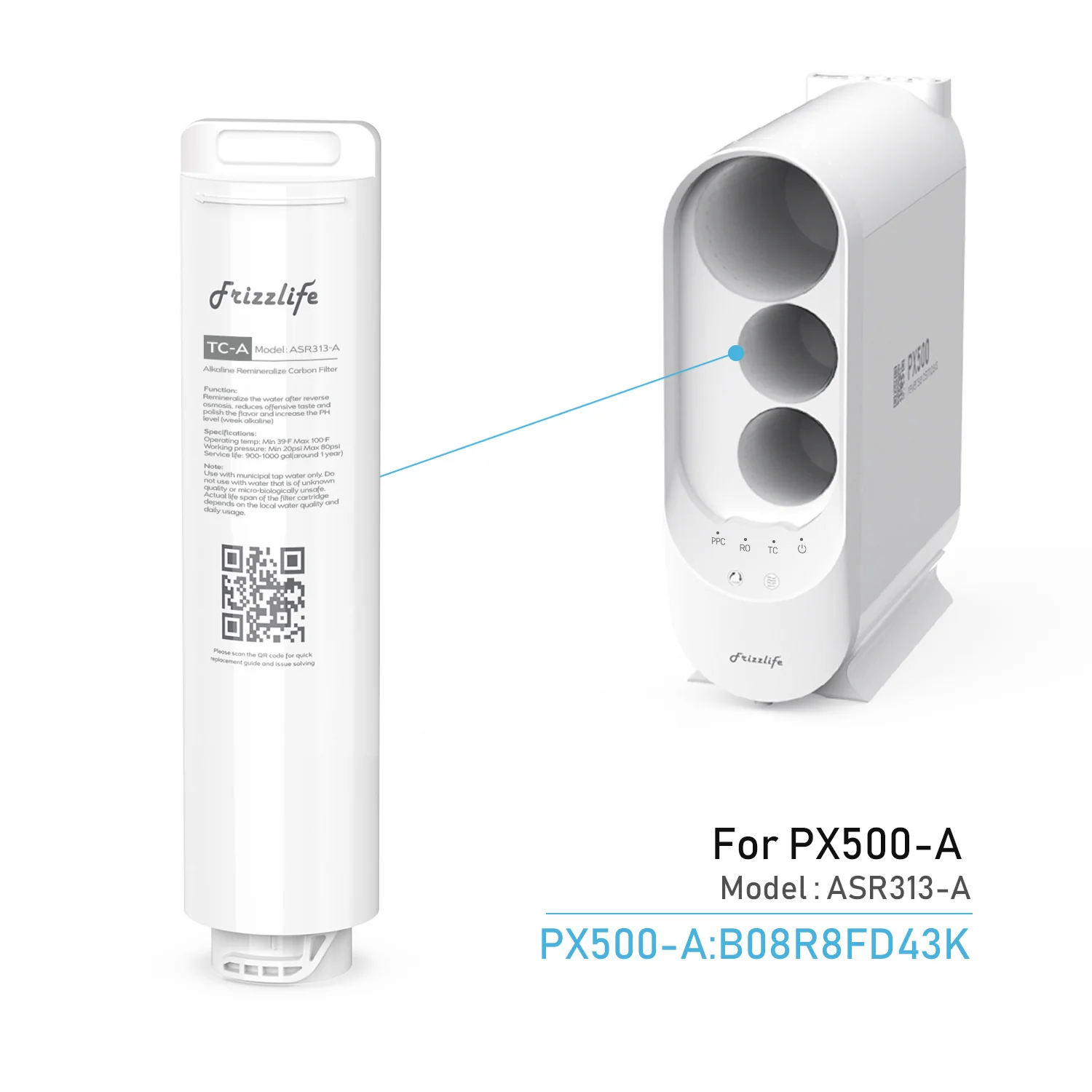 FRIZZLIFE ASR313-A Replacement Filter Cartridge for PX500/PX500-A (3rd Stage) - Remineralization Alkaline Filter - Image 2