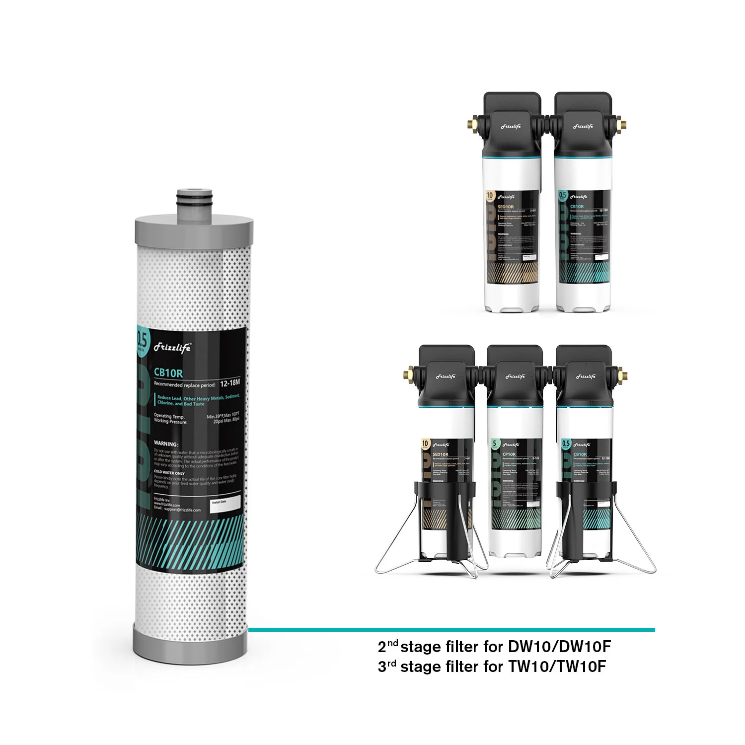 Frizzlife CB10R Replacement Filter Cartridge for DW10, DW10F, TW10, TW10F Under Sink Water Filters - Image 2