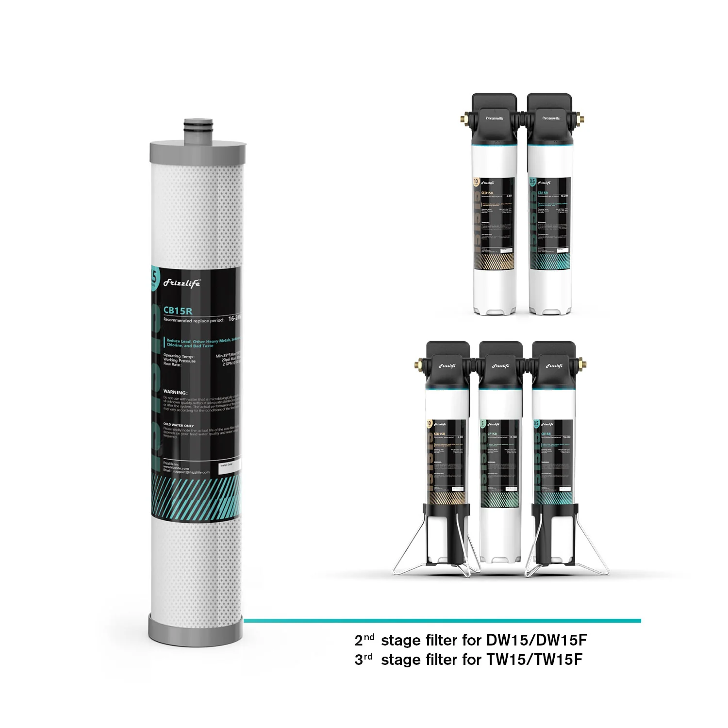 Frizzlife CB15R Replacement Filter Cartridge for DW15, TW15, DW15F, TW15F Under Sink Water Filters - Image 2
