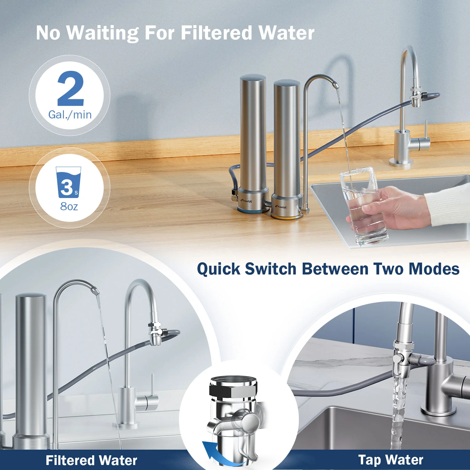 Frizzlife Stainless Steel Countertop Water Filter System, DS99 - Image 3