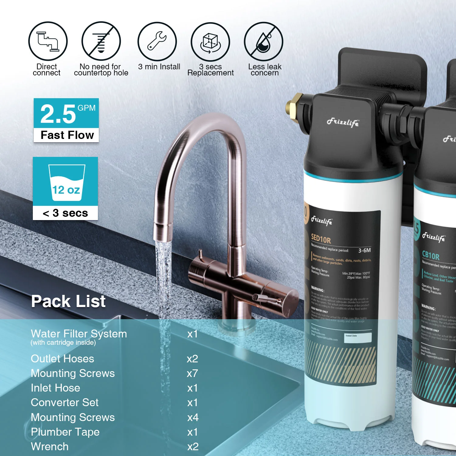 【Pre Order-US】Frizzlife 2-Stage Direct-Connect Under-Sink Water Filter System, DW15 - Image 5