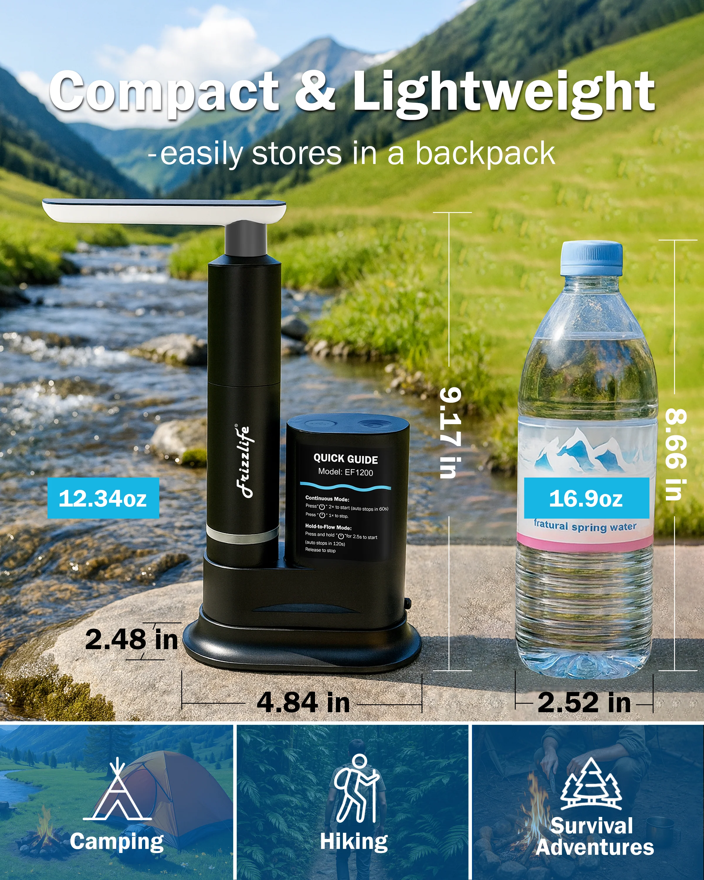 Frizzlife 0.01μm Portable Water Filter with Electric Pump, EF1200 - Image 6