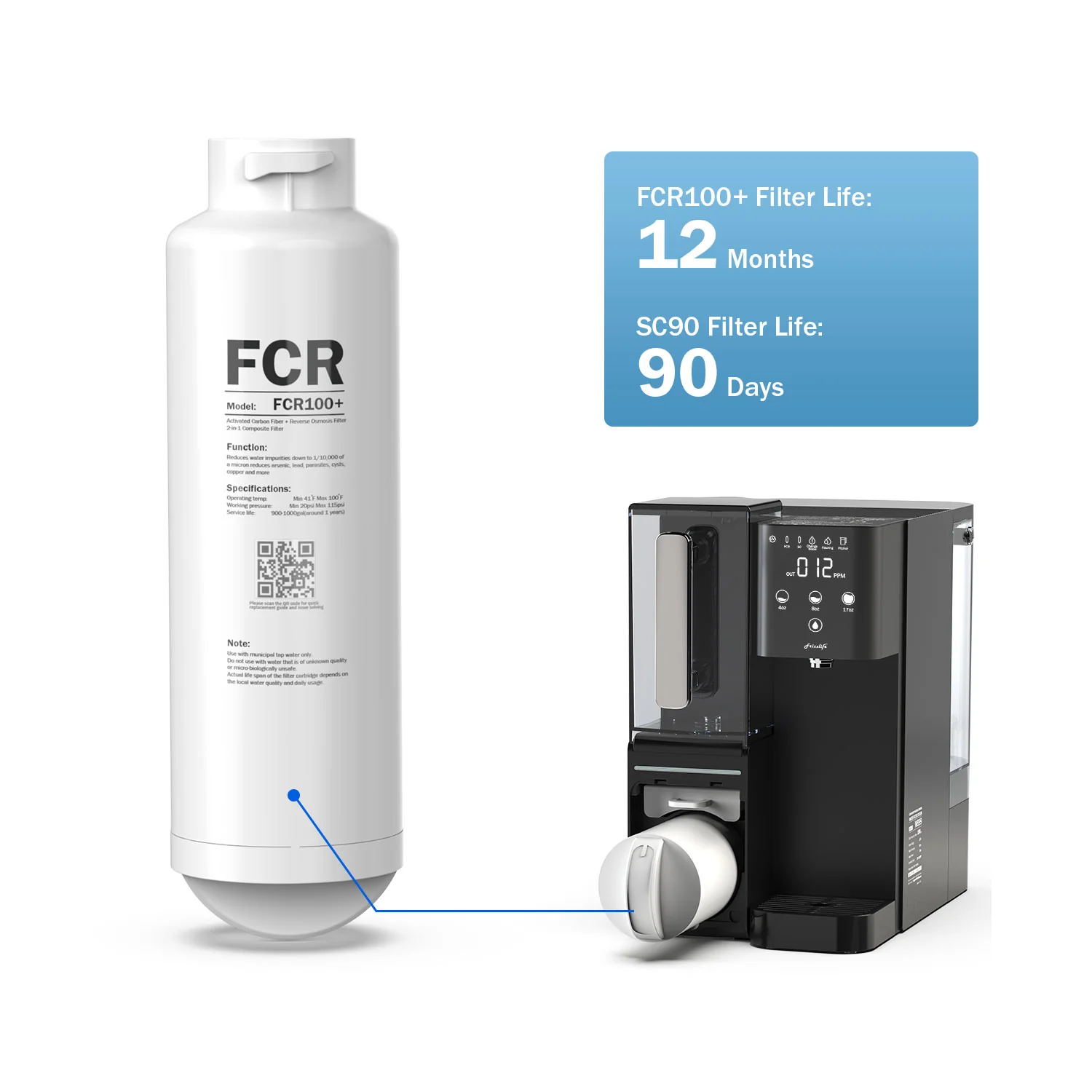 Frizzlife FCR100+ Replacement RO Membrane Filter Cartridge For WB99 Countertop Reverse Osmosis Water Filter System - Image 3
