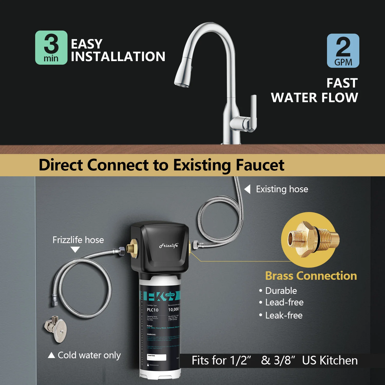 Frizzlife Direct-Connect Under-Sink Water Filter System, FK99 - Image 3