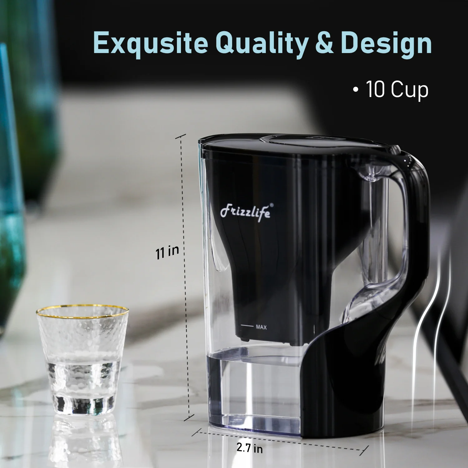 Frizzlife FP40 Water Filter Pitcher, Large 10 Cup purifier System with Filter Life Remind - Image 4