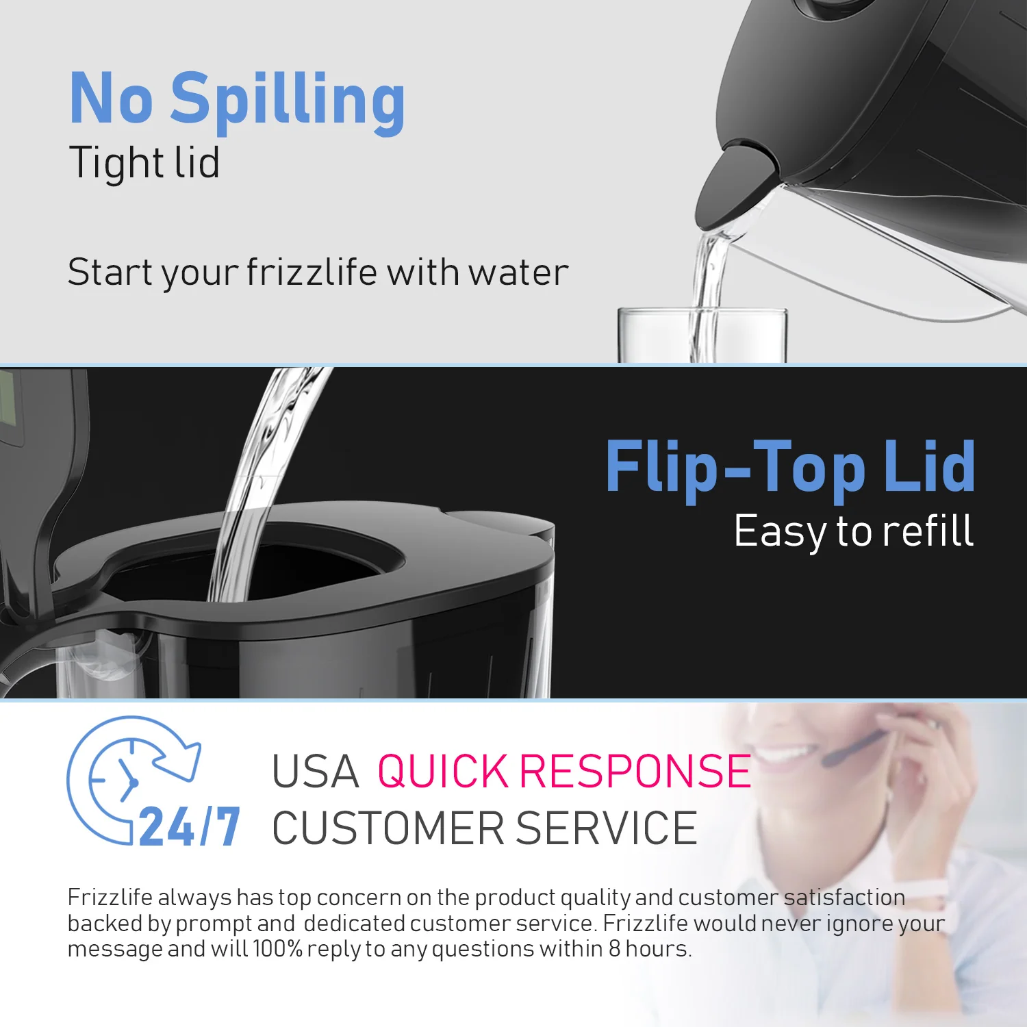 Frizzlife FP40 Water Filter Pitcher, Large 10 Cup purifier System with Filter Life Remind - Image 5