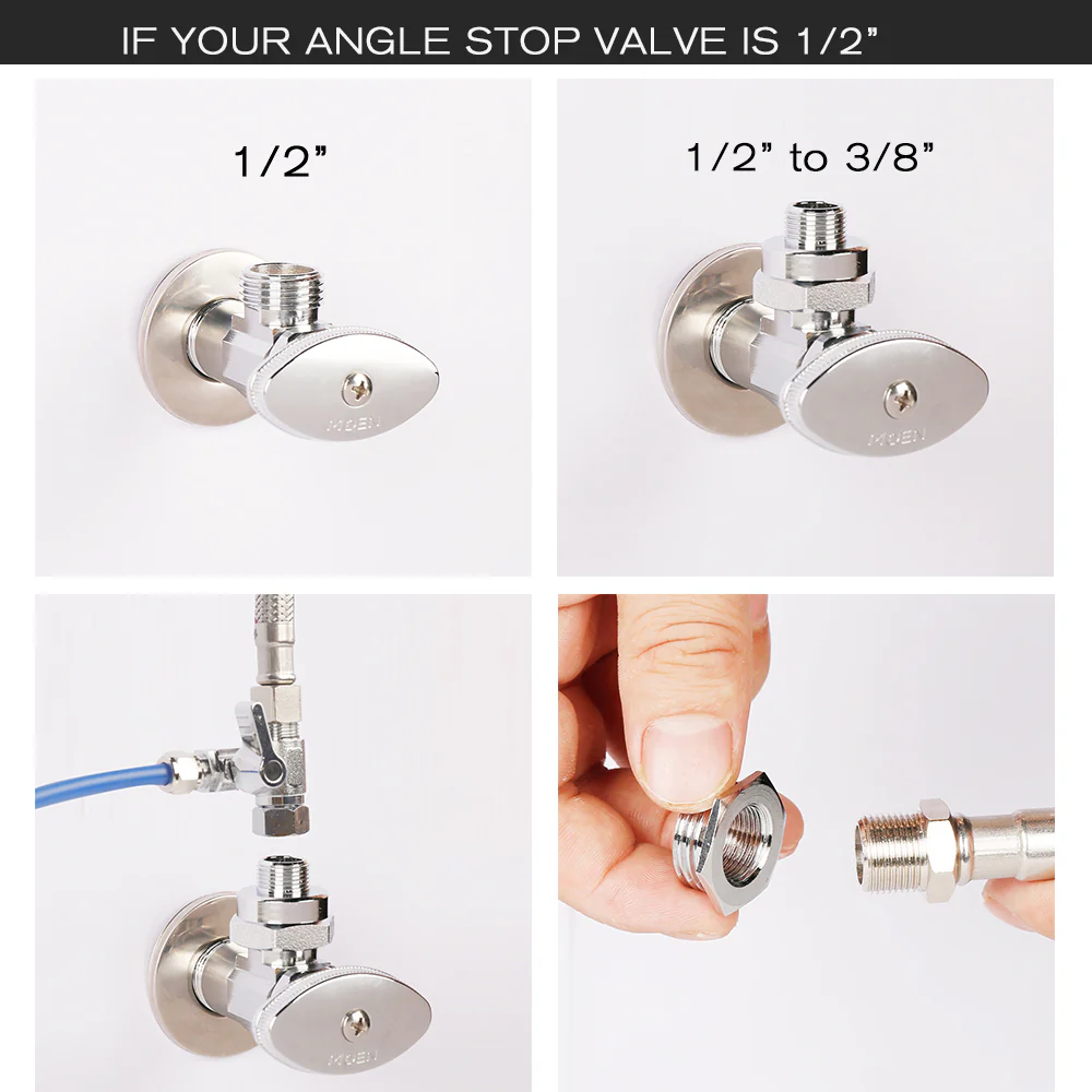 Frizzlife Angle Stop Valve Adapter Fits both 1/2 inch & 3/8" Feed Water Line - Image 4