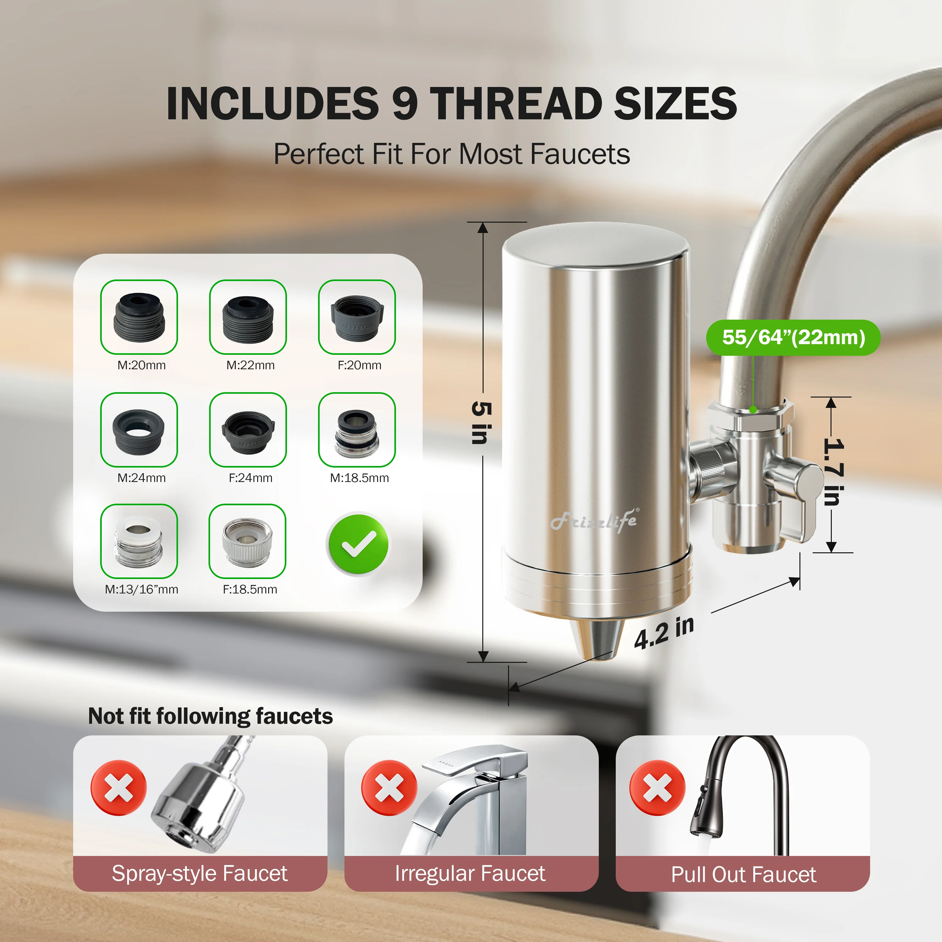 Frizzlife CF205290 Water Filter for Sink Faucet Replacement Filter for FS99, Pack of 1 - Image 5