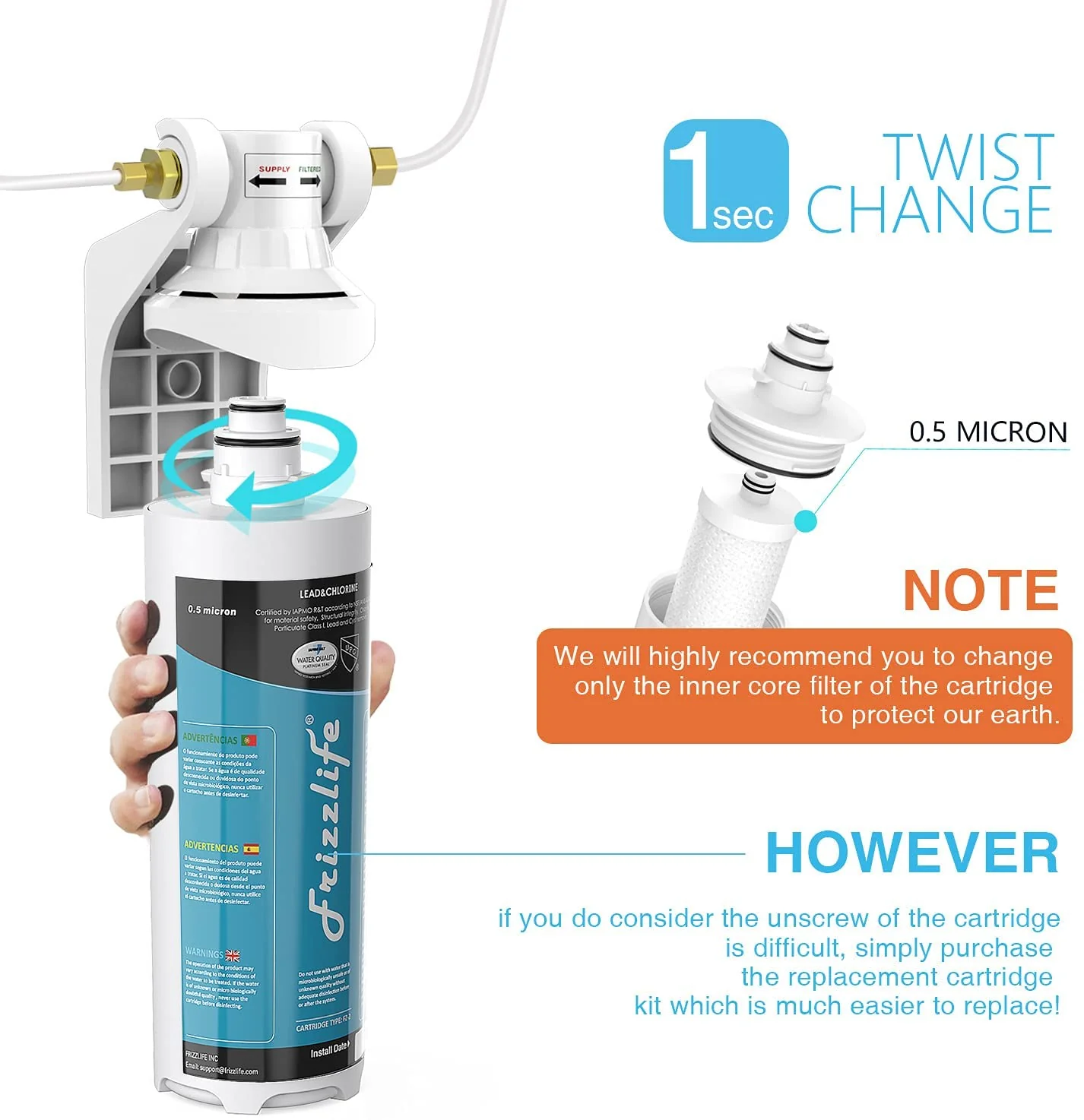 Frizzlife MS-HF Replacement Filter Cartridge Kit For MS99 - Includes Filter Cartridge and Filter Housing - Image 3