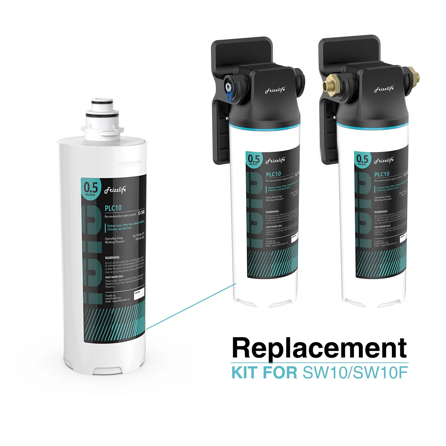 Frizzlife SW10-HF Replacement Housing Kit With PLC10 Filter Cartridge Inside - For SW10 and SW10F Under Sink Water Filter Systems - Image 2