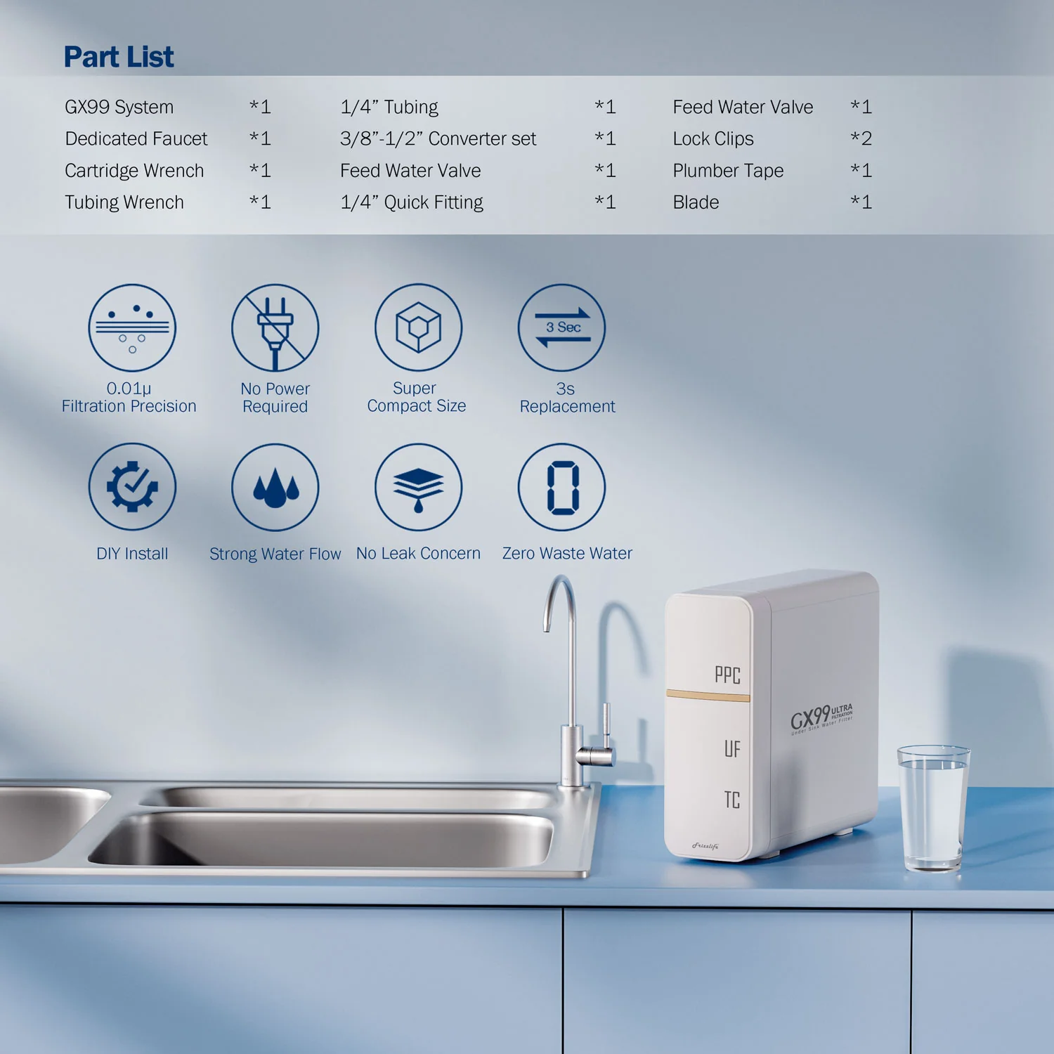 Frizzlife 0.01μm Ultra-Filtration Under-Sink Water Filter System, GX99 - Image 7