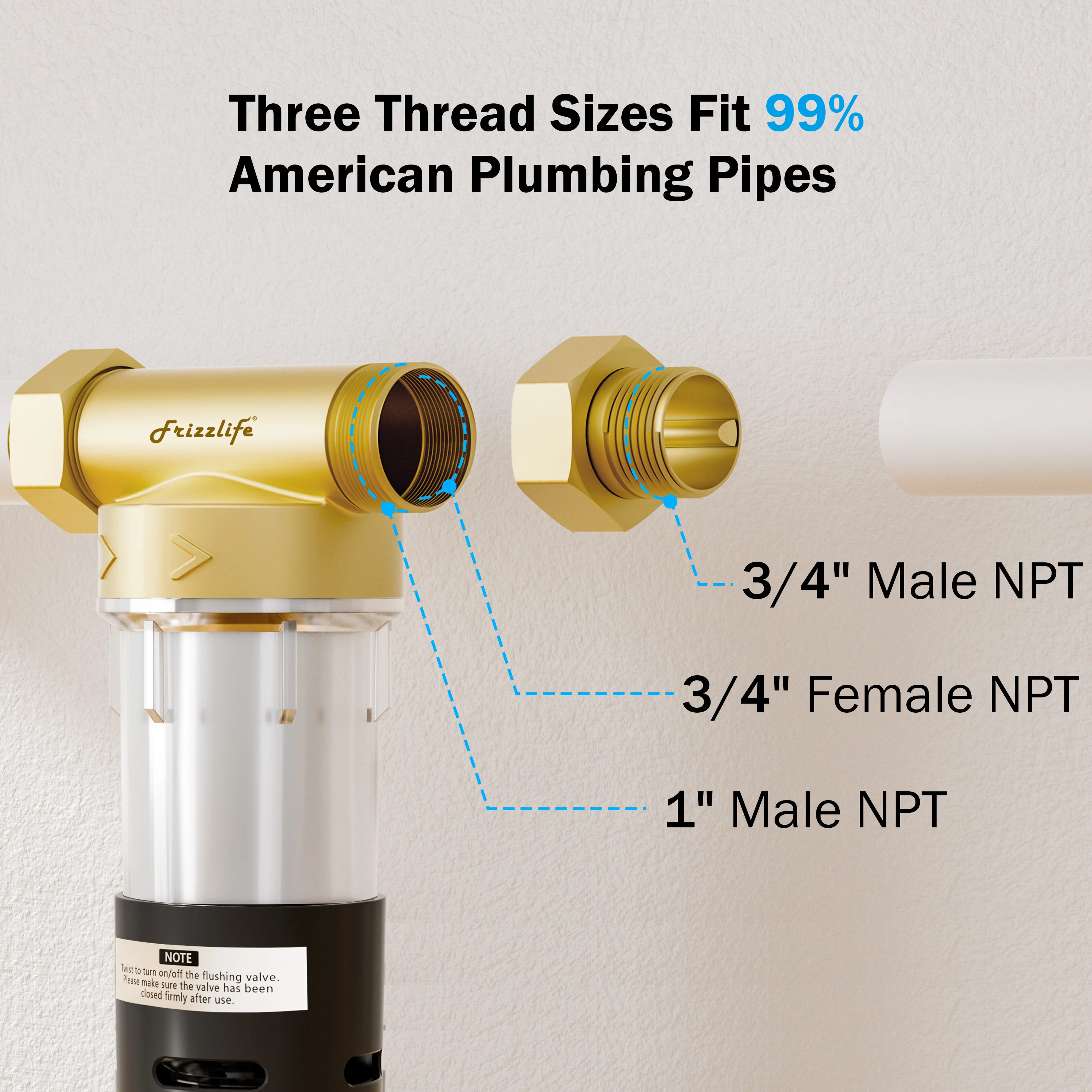Frizzlife 40&100 Micron Spin Down Sediment Filter with Built-in Scraper, Reusable Whole House Pre-Filter for City/Well Water, Washing Machine, Flushable Filtration, 1"&3/4" NPT, BPA Free, JB40-100 - Image 8