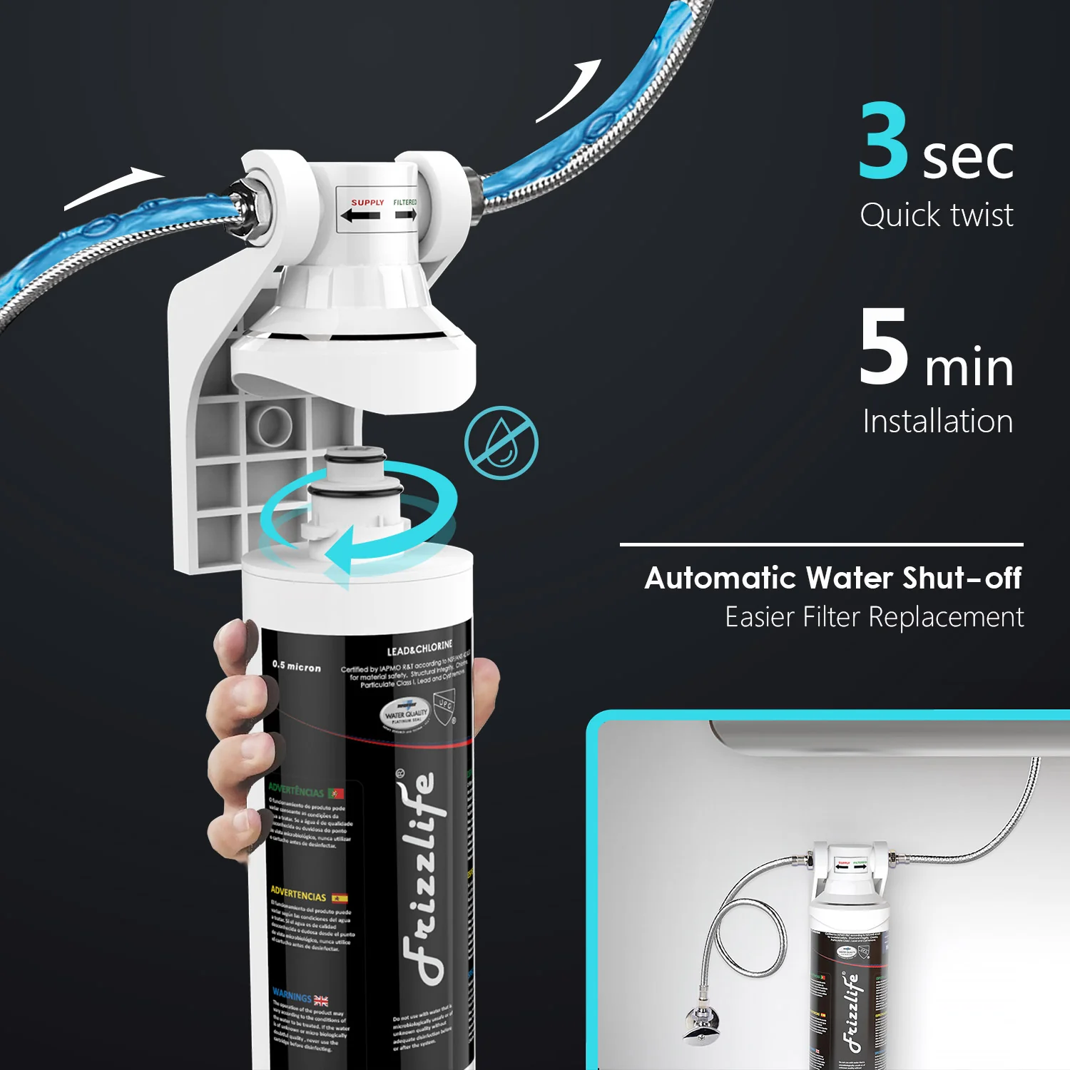 Frizzlife 2-Stage Under-Sink Water Filter System, MK99 - Image 4