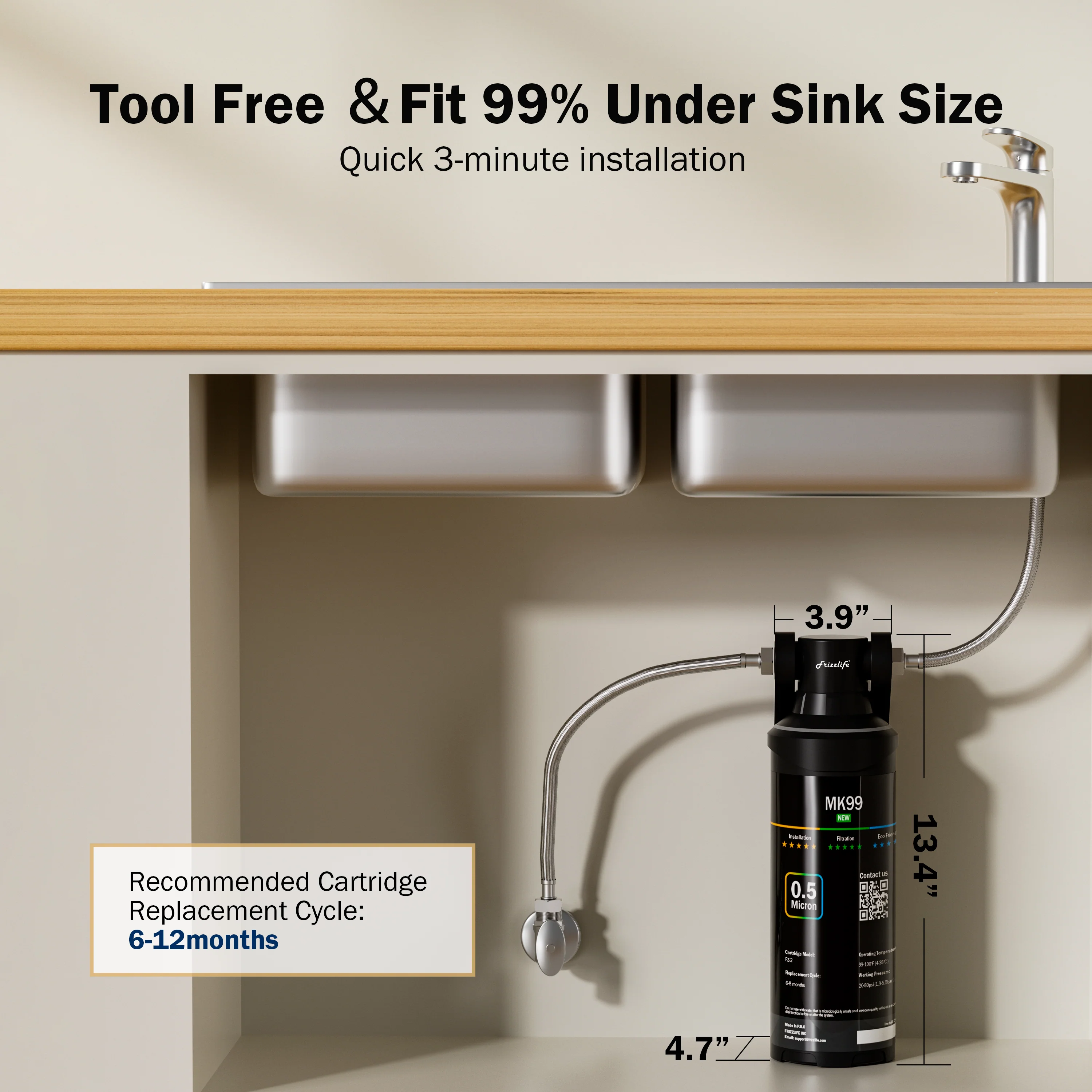 Frizzlife 0.5 Micron Direct-Connect Under-Sink Water Filter System, MK99-NEW - Image 5