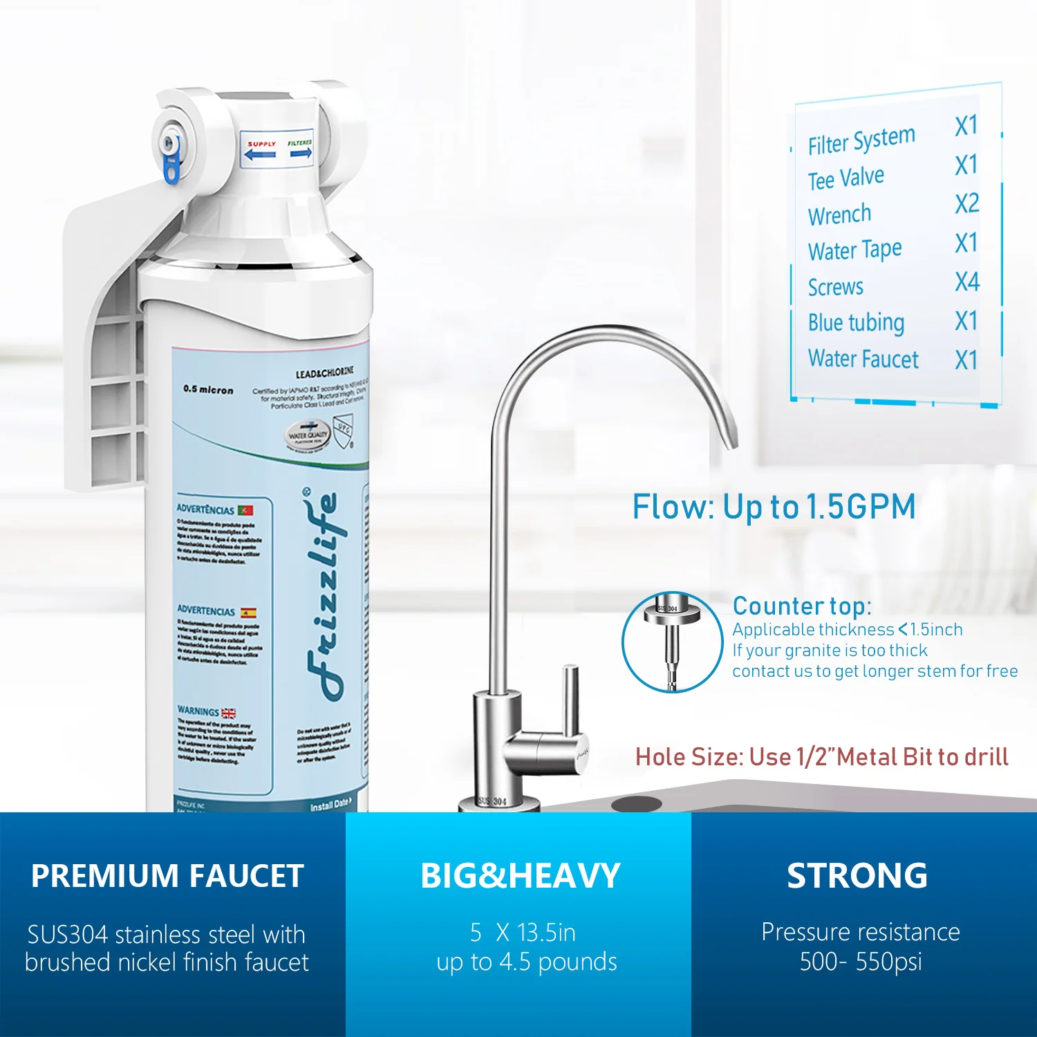 Frizzlife Under-Sink Water Filter System with Faucet, MP99 - Image 5