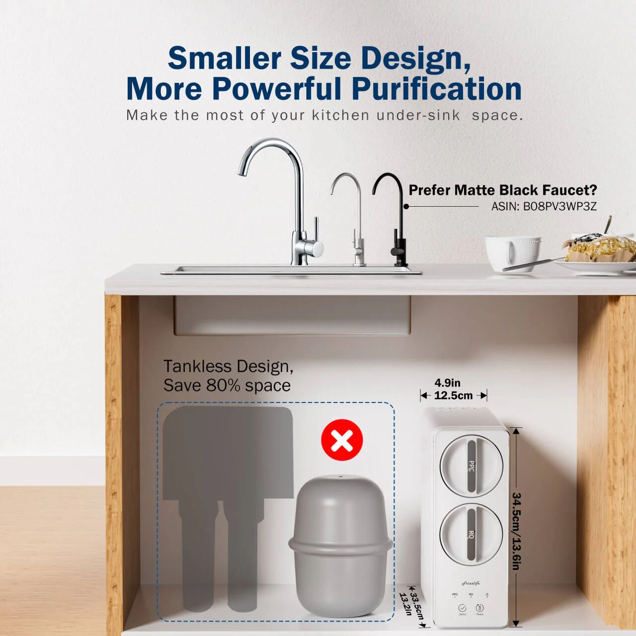 Frizzlife Reverse Osmosis Water Filter System, 8 Stage Under Sink Tankless RO System, 600 GPD Fast Flow, Reduces PFAS TDS, 3:1 Pure to Drain, Compact, MR600 White - Image 6