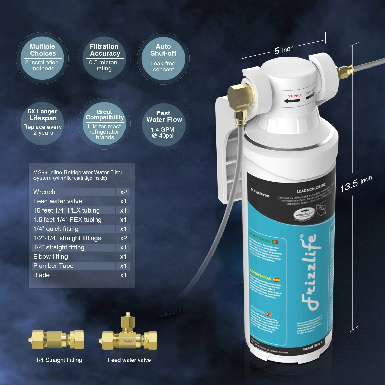 Frizzlife 0.5 Micron Inline Water Filter for Refrigerator & Ice Maker, MS99 - Image 6