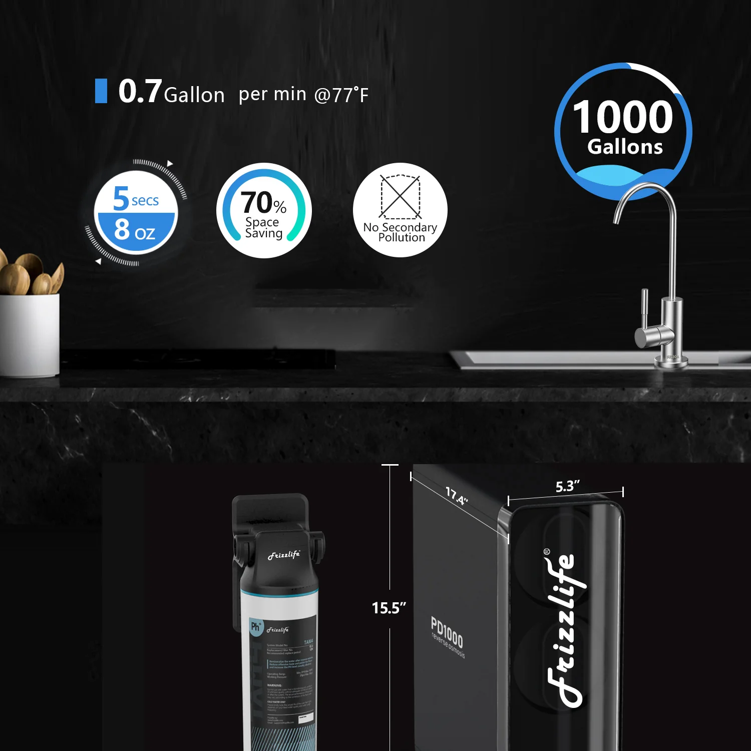Frizzlife 1000 GPD Tankless Reverse Osmosis System – Remineralization, PD1000-TAM4 - Image 4