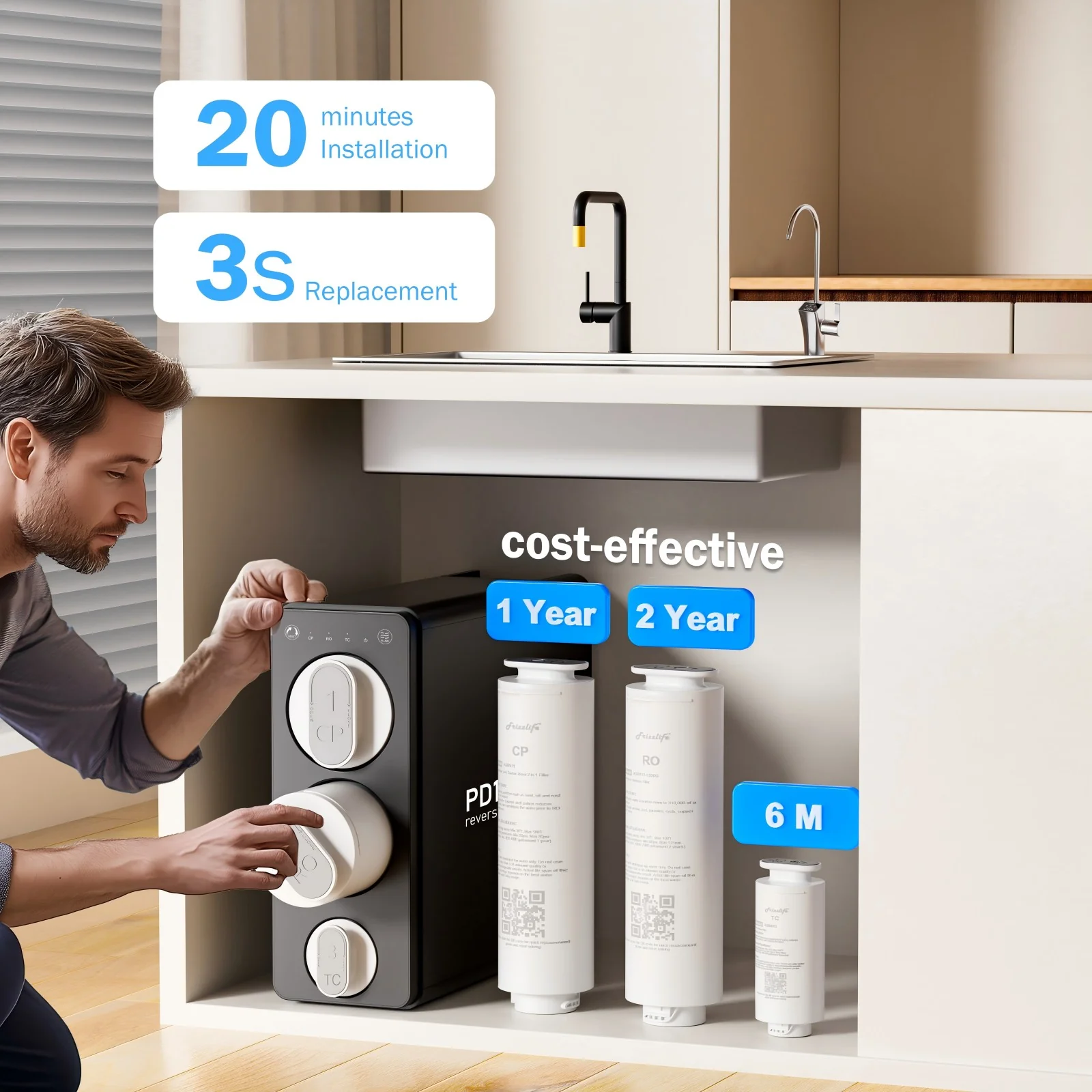 Frizzlife 1200 GPD Tankless Reverse Osmosis System – Smart Faucet, PD1200 - Image 6