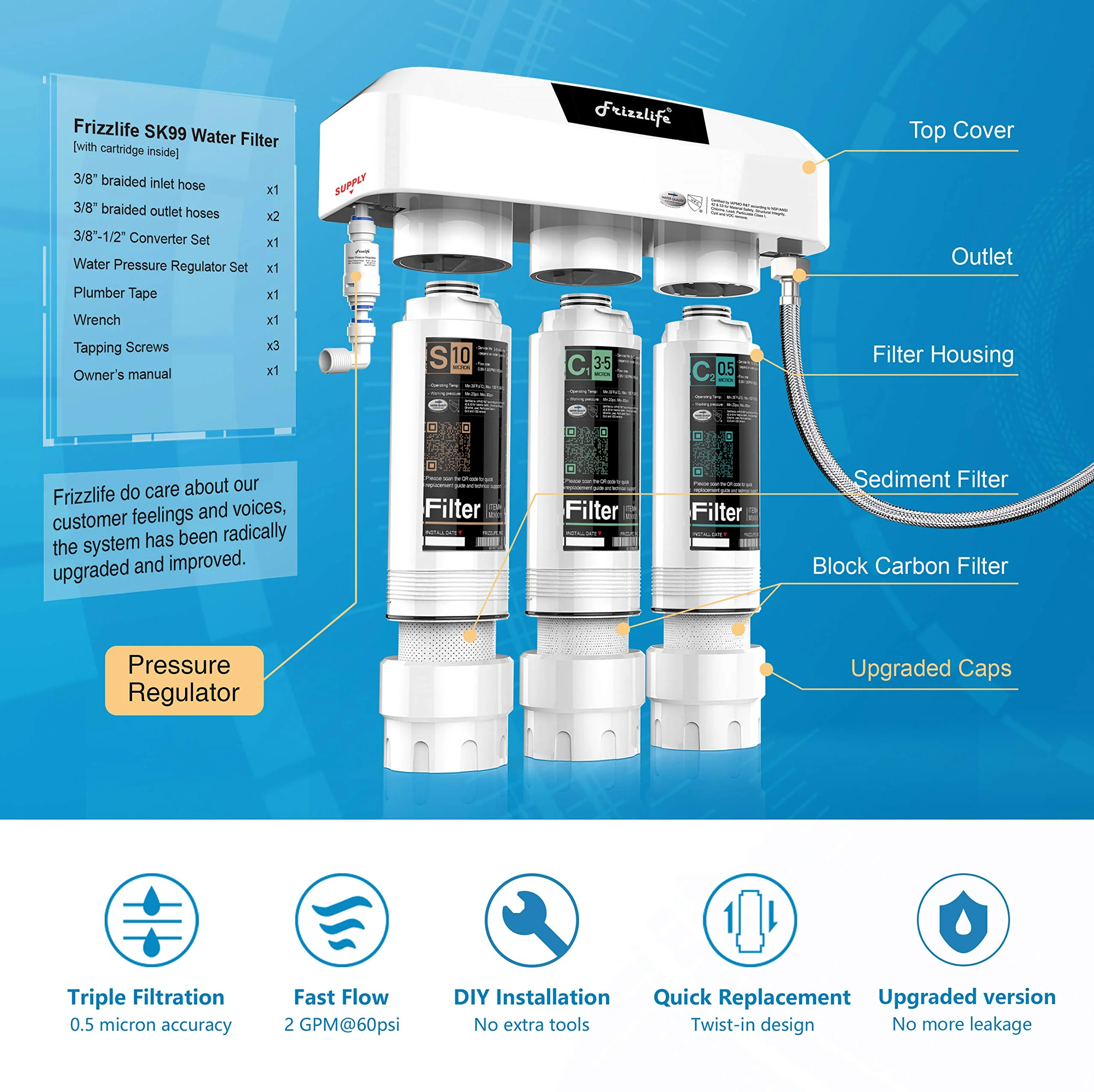 Frizzlife 3-Stage Direct-Connect Under-Sink Water Filter System, SK99-NEW - Image 3