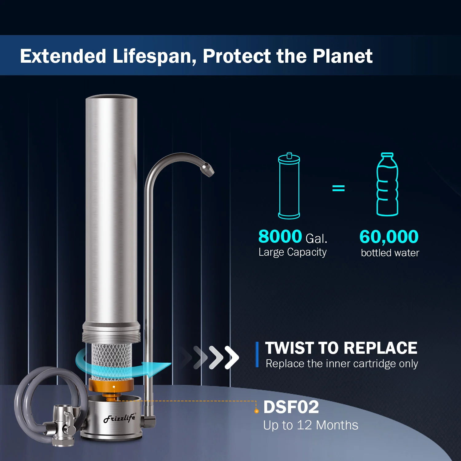 Frizzlife Stainless Steel Countertop Water Filter System, SS99 - Image 6