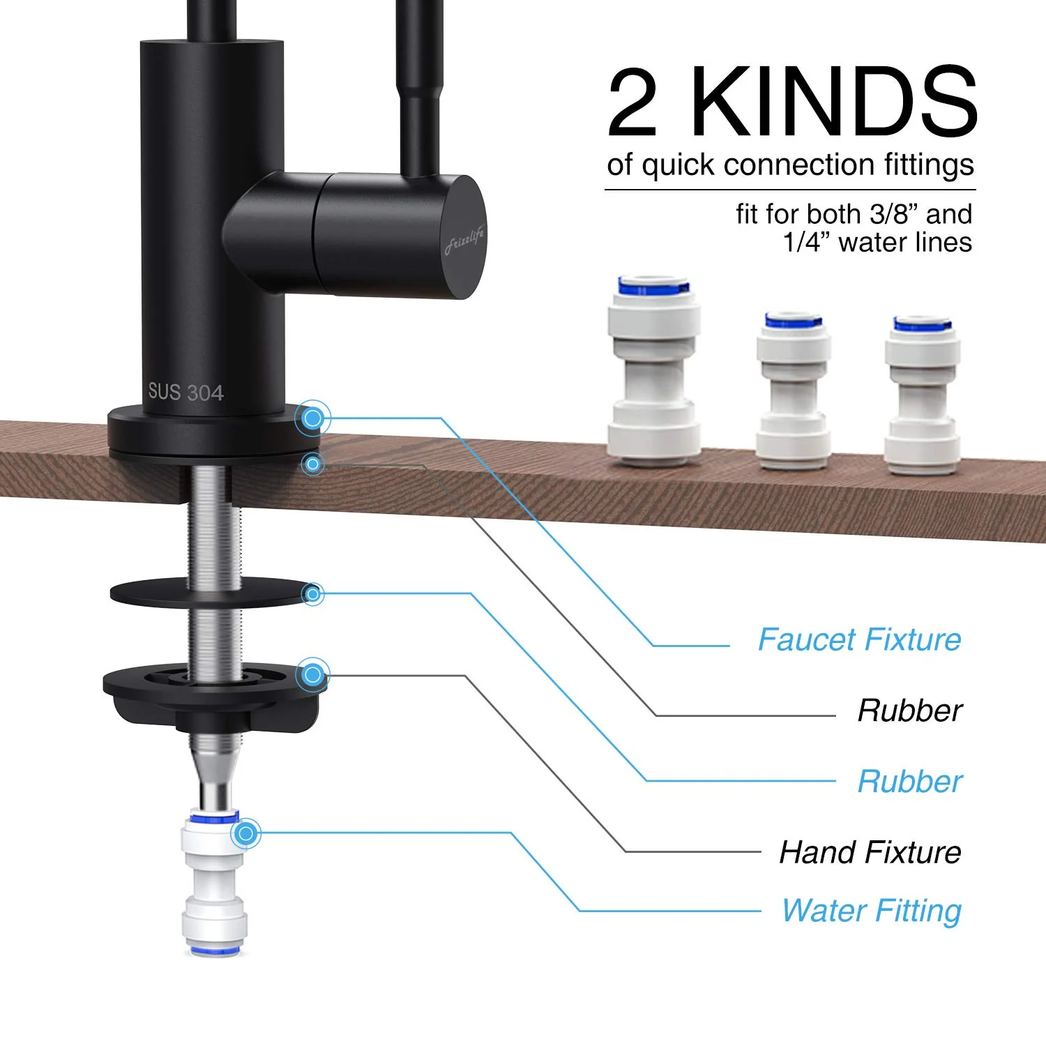Frizzlife RO Water Filter Faucet- Drinking Water Faucet fits Most Reverse Osmosis System & Water Filtration System-SUS304 Stainless Steel, Black - Image 3