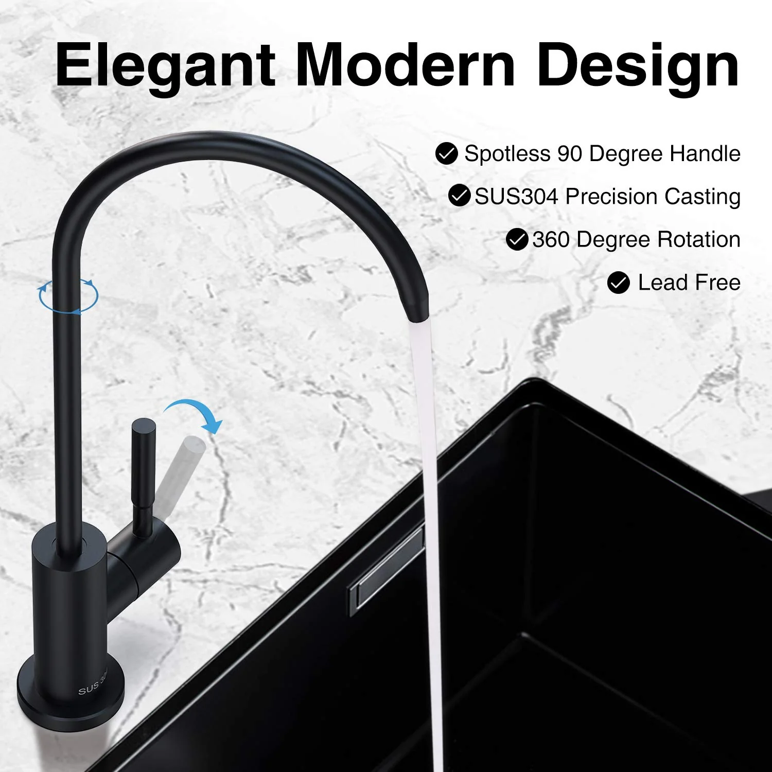 Frizzlife RO Water Filter Faucet- Drinking Water Faucet fits Most Reverse Osmosis System & Water Filtration System-SUS304 Stainless Steel, Black - Image 5