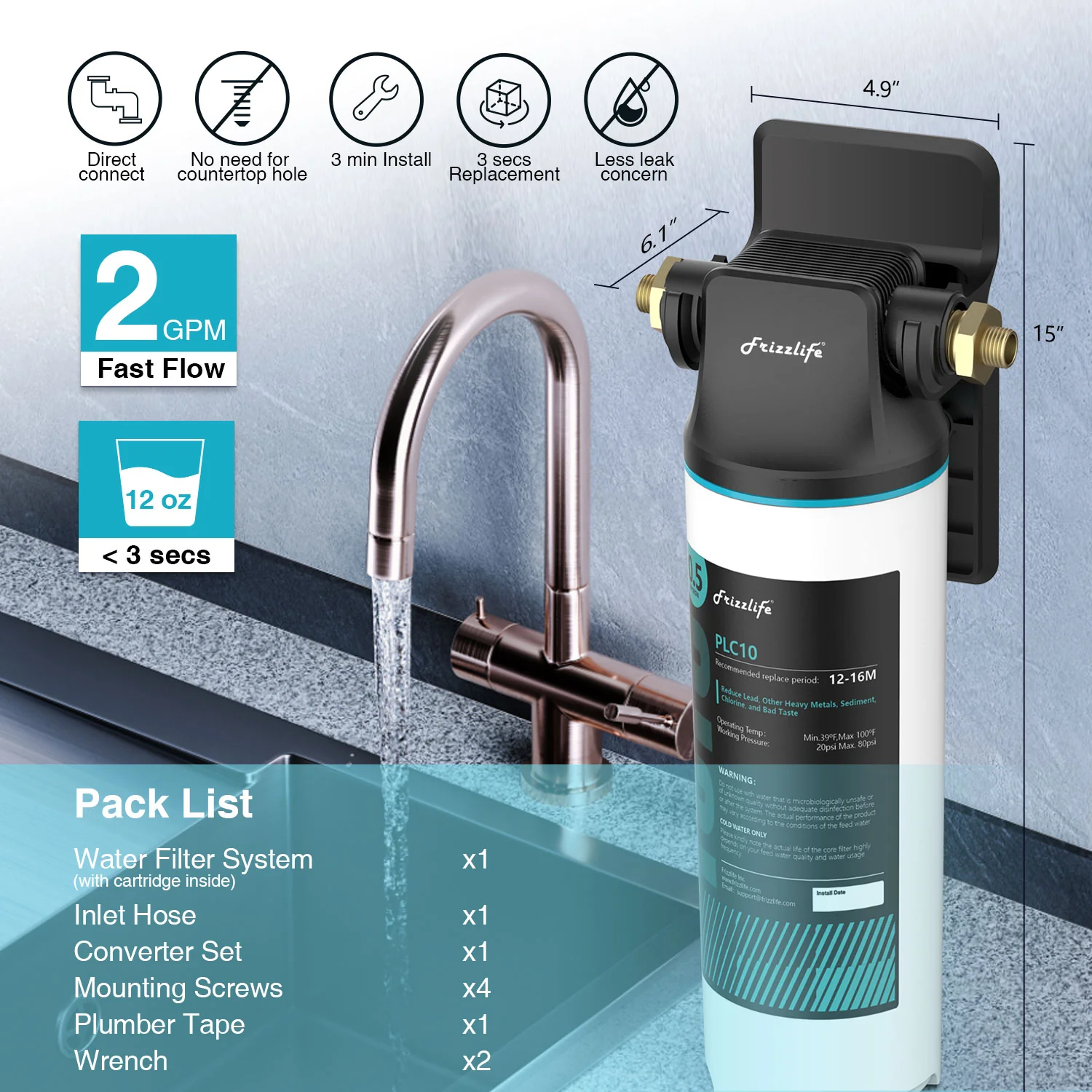 Frizzlife Direct-Connect Under-Sink Water Filter System, SW10/SW15/SW20 - Image 5