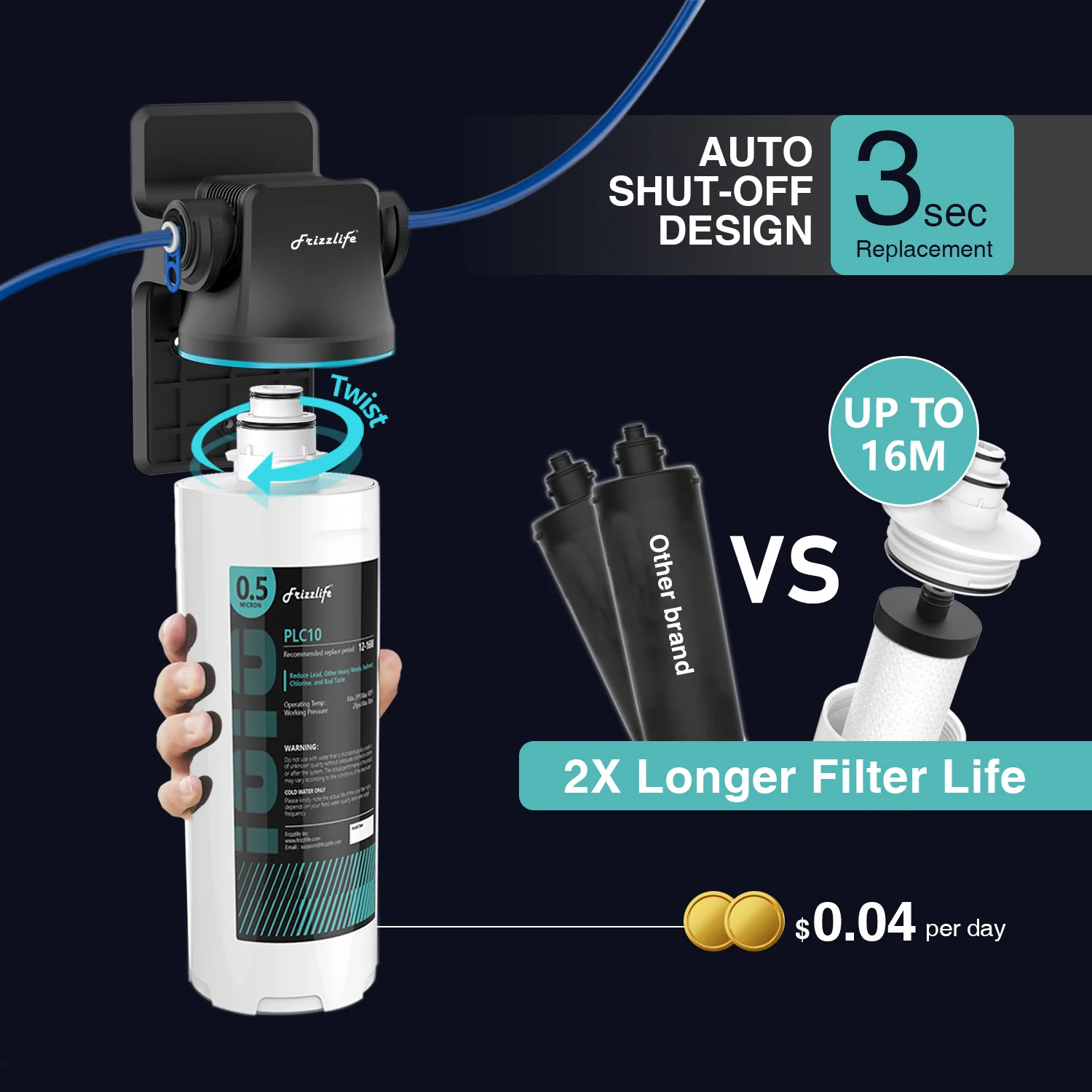 Frizzlife Direct-Connect Under-Sink Water Filter System, SW10F/SW15F/SW20F - Image 4