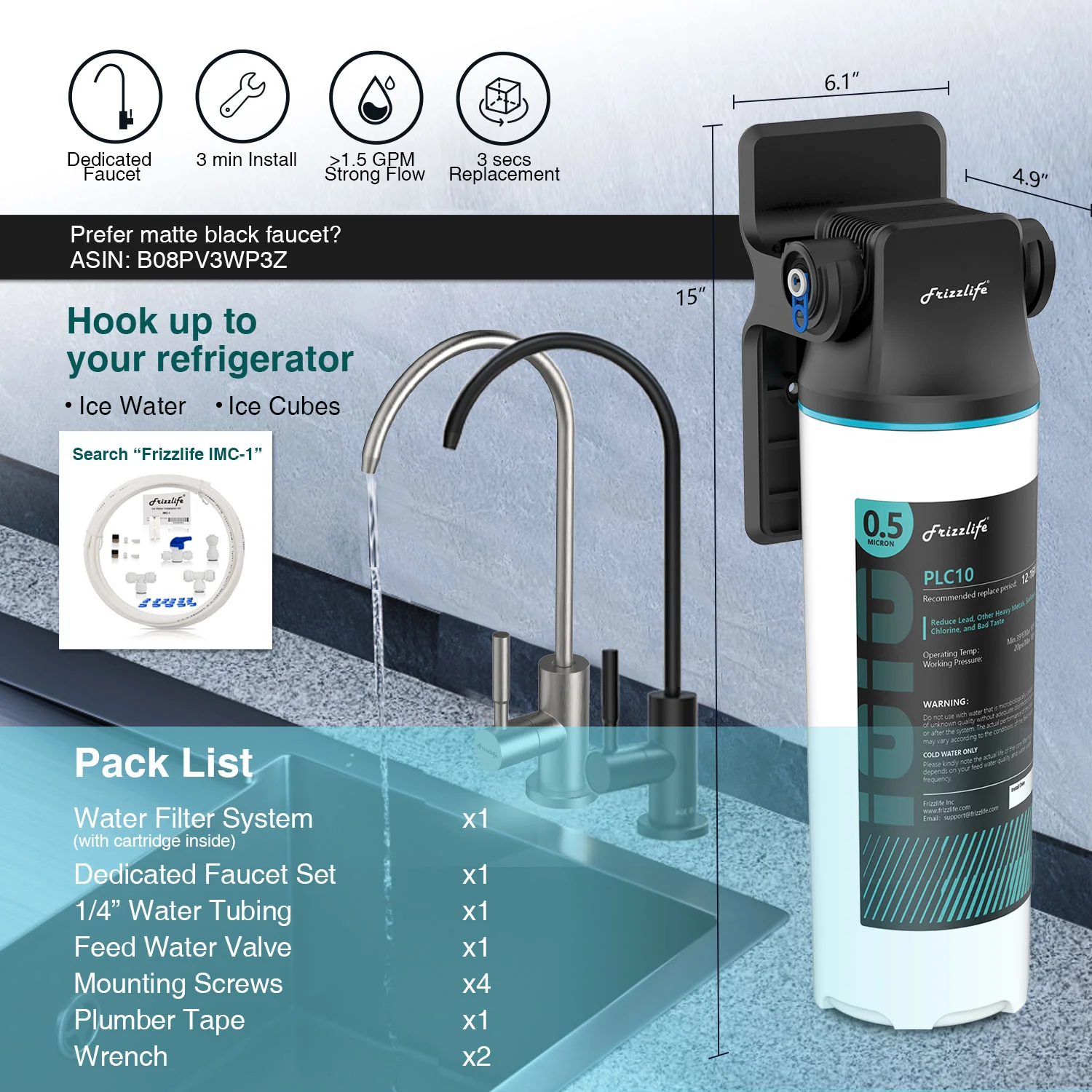 Frizzlife Direct-Connect Under-Sink Water Filter System, SW10F/SW15F/SW20F - Image 5