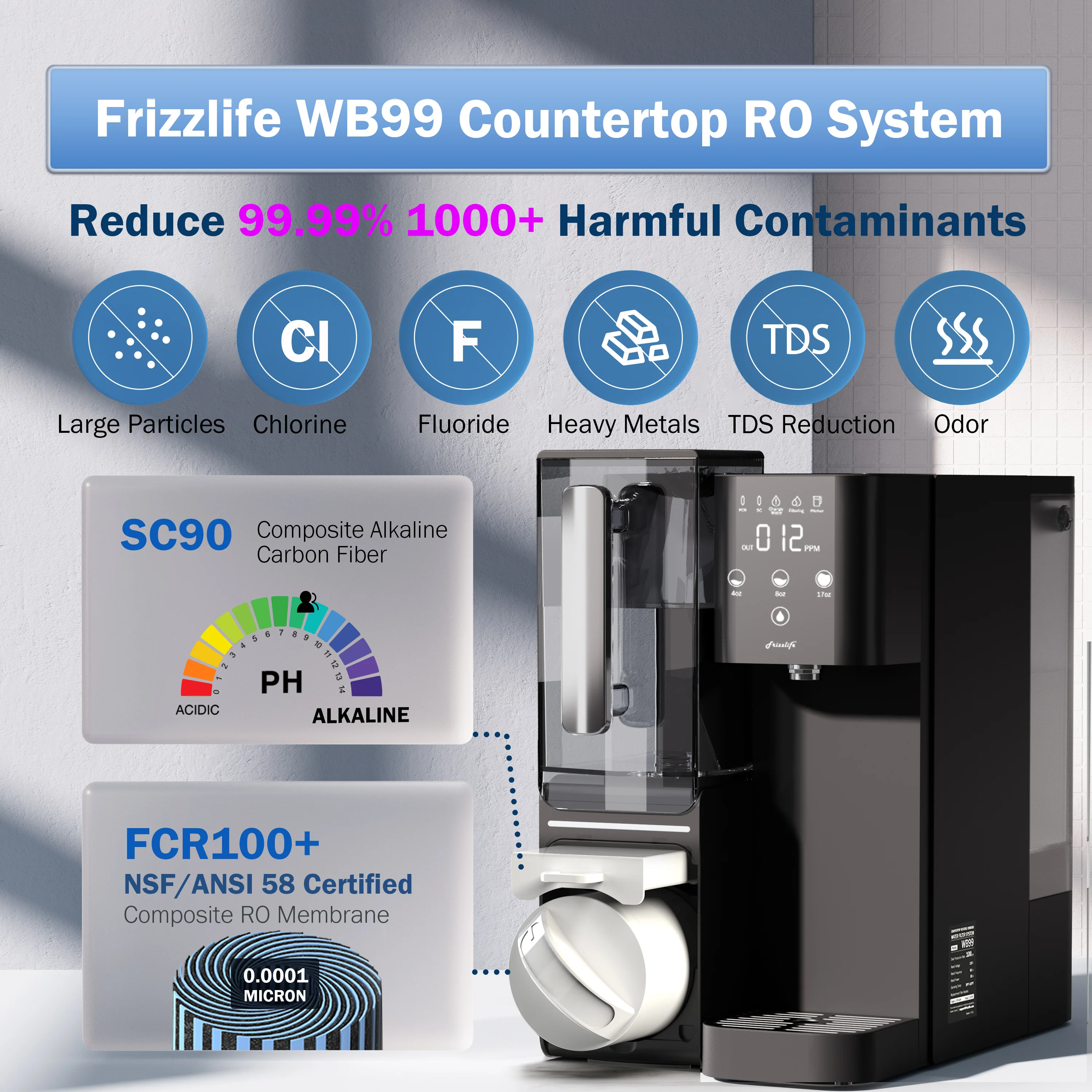Frizzlife Countertop Reverse Osmosis System with Alkaline Water, WB99-C - Image 8