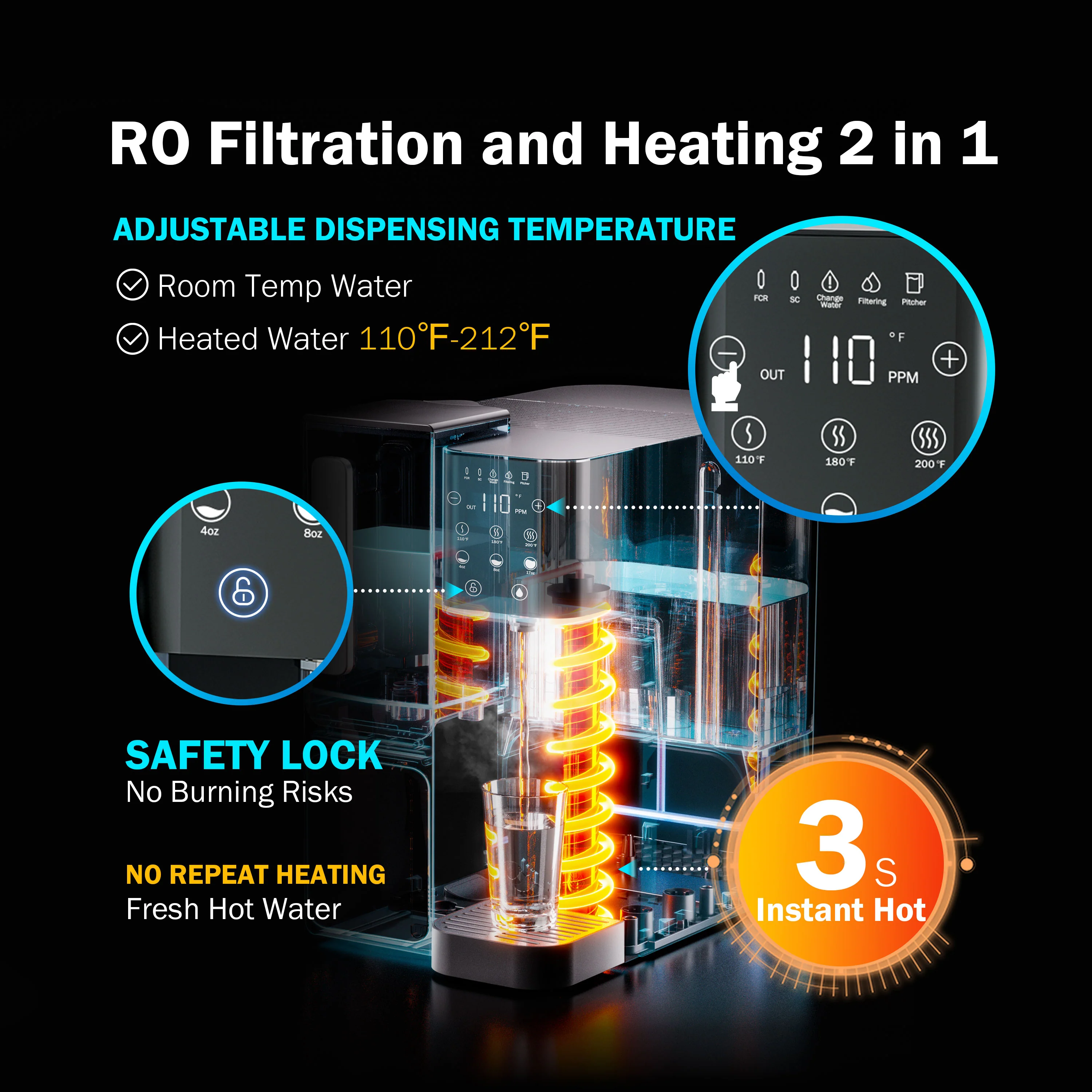 【Pre Order】Frizzlife Countertop Reverse Osmosis System - WB99-Instant Hot RO System with Portable Water Pitcher, NSF/ANSI 58 Certified Elements, 3.5:1 Pure to Drain, No Installation, USA Tech Support - Image 2