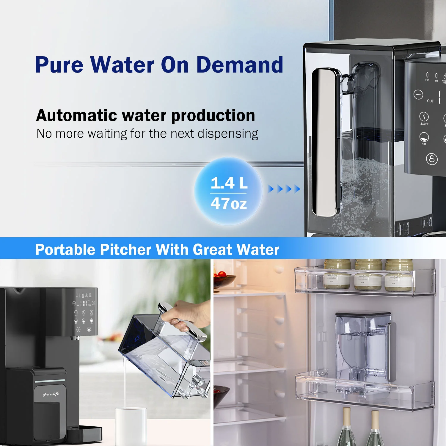 【Pre Order】Frizzlife Countertop Reverse Osmosis System - WB99-Instant Hot RO System with Portable Water Pitcher, NSF/ANSI 58 Certified Elements, 3.5:1 Pure to Drain, No Installation, USA Tech Support - Image 5